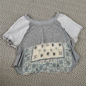 Free People Gray Bandana Mixed Media Lace Crop Sweatshirt XS
